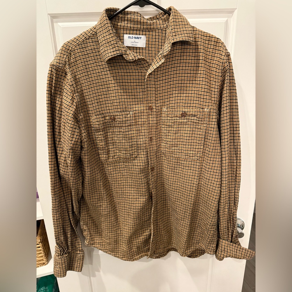 Old Navy Gold and Black Checkered Shirt